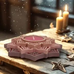 Lotusbloem waxinelicht op een houten tafel met gouden elementen zoals sterren